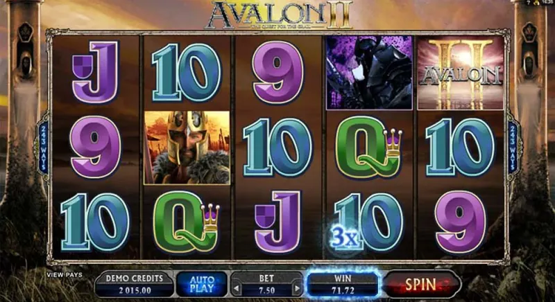 Avalon II slot gameplay with a 3x multiplier in the base game