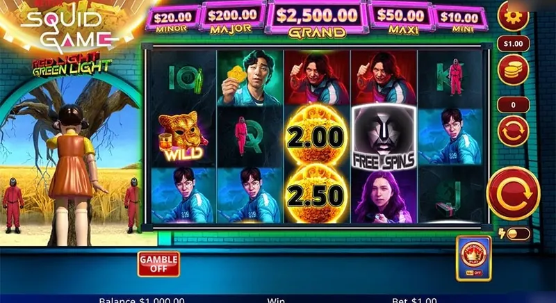 Squid Game Red Light Green Light base game with jackpots